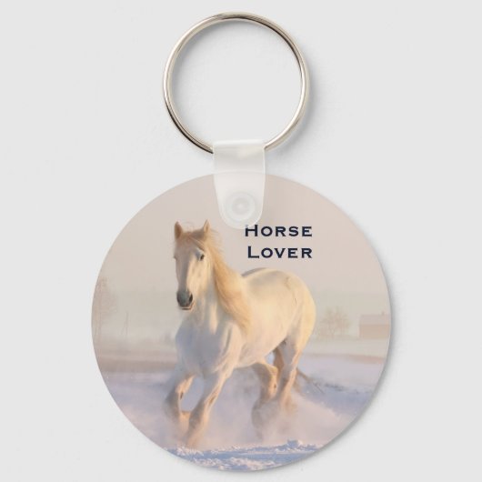 Het mooie witte paard Galloping in de sneeuw Sleutelhanger (Voorkant)