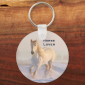 Het mooie witte paard Galloping in de sneeuw Sleutelhanger (Voorkant)