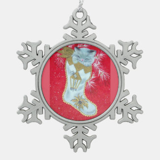 Het mooiste Vintage Katje van Kerstmis Tin Sneeuwvlok Ornament