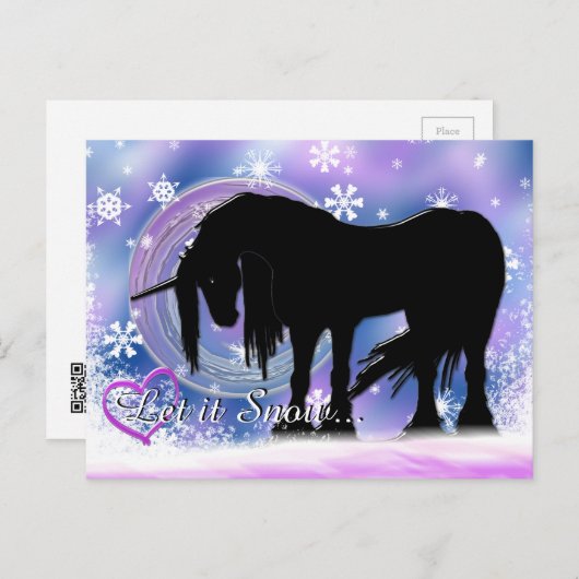 Het mystieke zwarte eenhoorn (Laat het sneeuwen) Feestdagenkaart (Voorkant / Achterkant)