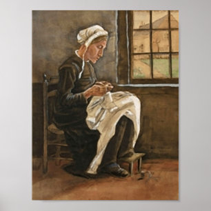 Het Naaien van de vrouw (F886) Van Gogh Fine Art. Poster