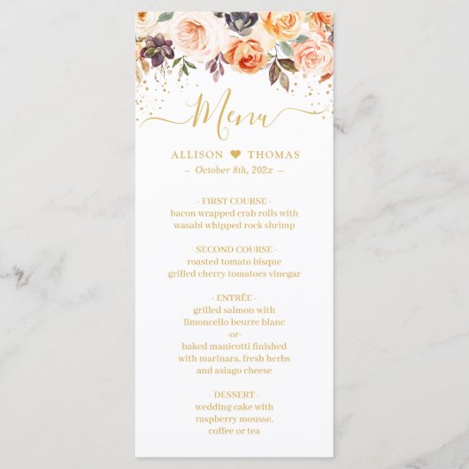 Het najaar van Floral Gold Glitters Fall Wedding M Menu (Voorkant)