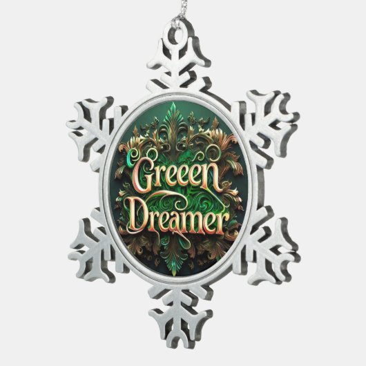 "Het najagen van middernachtdromen" Tin Sneeuwvlok Ornament (Rechts)