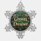 "Het najagen van middernachtdromen" Tin Sneeuwvlok Ornament (Voorkant)