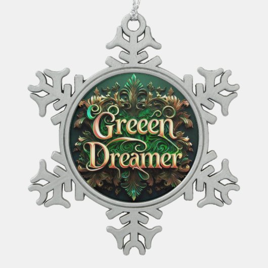 "Het najagen van middernachtdromen" Tin Sneeuwvlok Ornament (Voorkant)