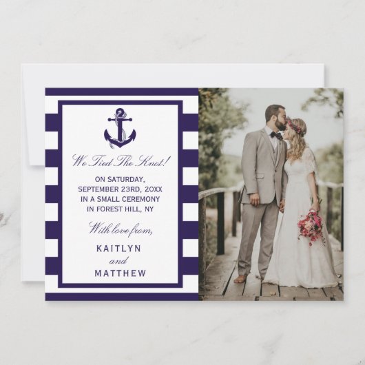 Het Nautical Anchor Navy Stripe Wedding Collectie Aankondiging (Voorkant)