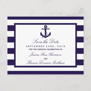 Het Nautical Anchor Navy Stripe Wedding Collectie Aankondigingskaart