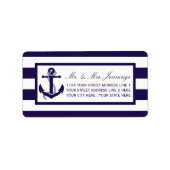 Het Nautical Anchor Navy Stripe Wedding Collectie Etiket (Voorkant)