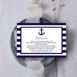 Het Nautical Anchor Navy Stripe Wedding Collectie Informatiekaartje