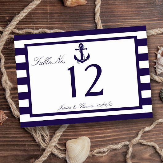 Het Nautical Anchor Navy Stripe Wedding Collectie Kaart