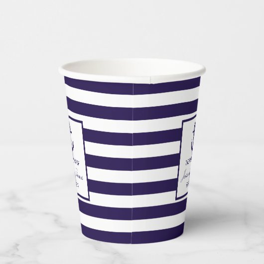 Het Nautical Anchor Navy Stripe Wedding Collectie Papieren Bekers (Rechts)