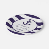 Het Nautical Anchor Navy Stripe Wedding Collectie Papieren Bordje (Gekanteld)