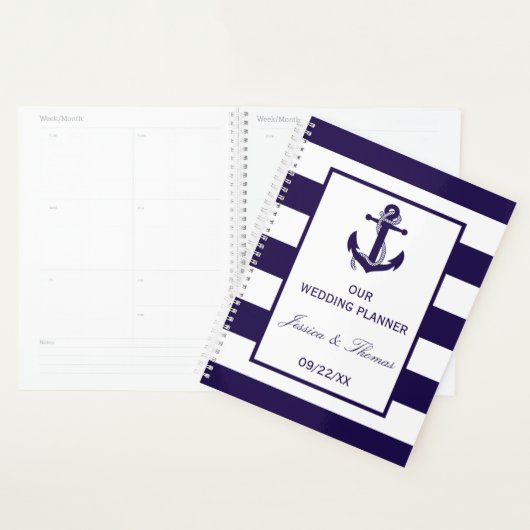 Het Nautical Anchor Navy Stripe Wedding Collectie Planner (Display)