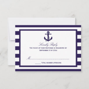 Het Nautical Anchor Navy Stripe Wedding Collectie RSVP Kaartje