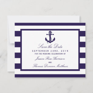 Het Nautical Anchor Navy Stripe Wedding Collectie Save The Date