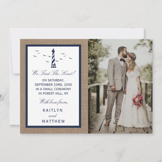 Het Nautical Lighthouse Burlap Wedding Collectie Aankondiging (Voorkant)