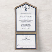 Het Nautical Lighthouse Burlap Wedding Collectie All In One Uitnodiging (Binnen)
