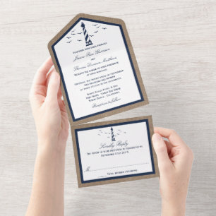 Het Nautical Lighthouse Burlap Wedding Collectie All In One Uitnodiging