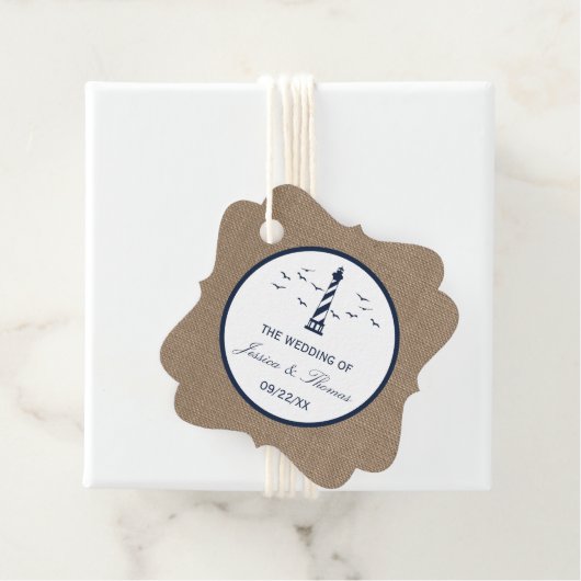 Het Nautical Lighthouse Burlap Wedding Collectie Bedankjes Labels (In situ)