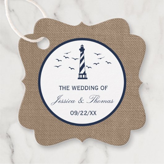 Het Nautical Lighthouse Burlap Wedding Collectie Bedankjes Labels (Voorkant)