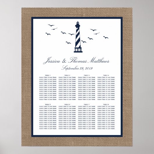 Het Nautical Lighthouse Burlap Wedding Collectie Poster (Voorkant)