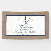 Het Nautical Lighthouse Burlap Wedding Collectie Spandoek (Horizontaal)