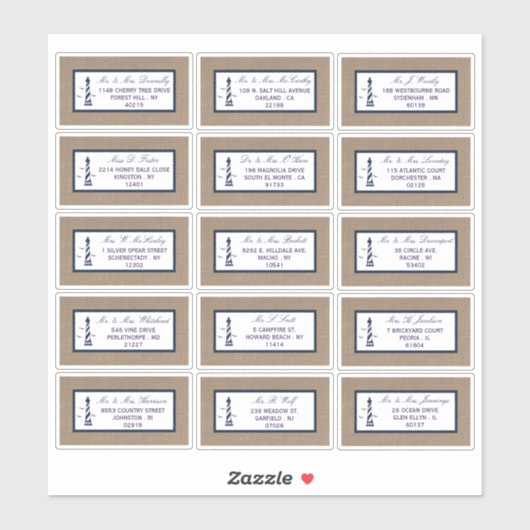 Het Nautical Lighthouse Burlap Wedding Collectie Sticker (Vel)