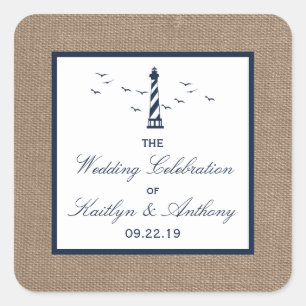 Het Nautical Lighthouse Burlap Wedding Collectie Vierkante Sticker