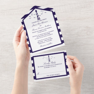 Het Nautical Lighthouse Wedding Collectie All In One Uitnodiging
