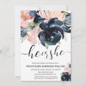 Het Navy and Blush gender onthullen uitnodiging. U Kaart (Voorkant)