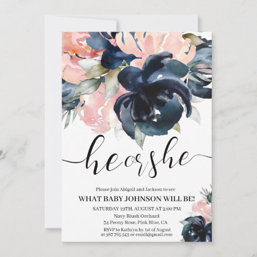 Het Navy and Blush gender onthullen uitnodiging. U Kaart (Voorkant)