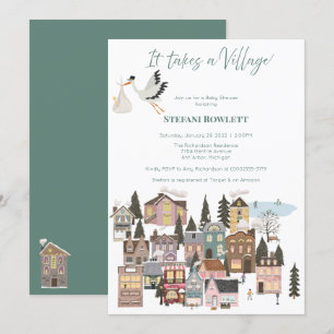 Het neemt een dorp winterBaby shower met Stork Kaart