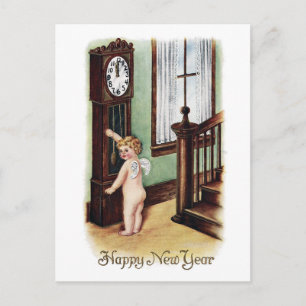 Het Nieuwjaar en het Staand horloge van het baby Feestdagenkaart