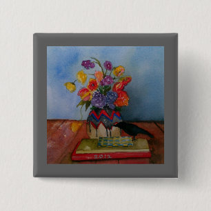 Het nieuwjaar verwelkomen vierkante button 5,1 cm