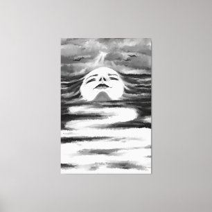 Het Ocean Face - Zwart-wit - Abstract tekenen Canvas Afdruk