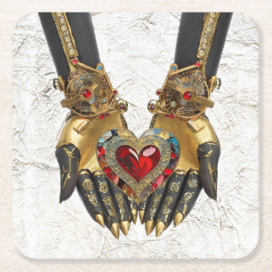 Het offer - Hart in Handen Vierkante Kartonnen Onderzetter