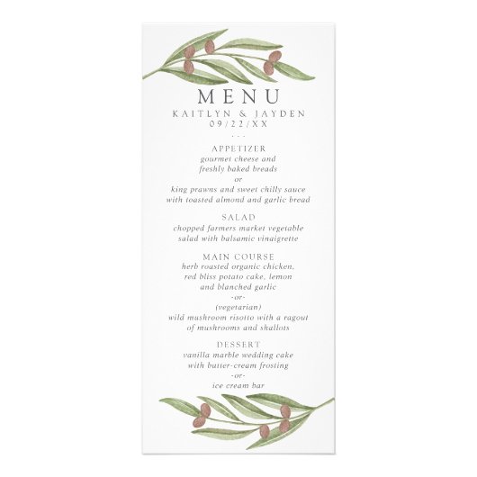 Het Olive Branch Wedding Collectie - Menu (Voorkant)