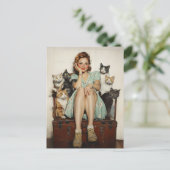Het omarmen van de Retro Crazy Cat Lady Vibes Briefkaart (Staand voorkant)