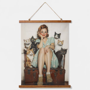 Het omarmen van de Retro Crazy Cat Lady Vibes Hangend Wandkleed