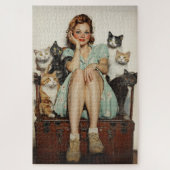 Het omarmen van de Retro Crazy Cat Lady Vibes Legpuzzel (Verticaal)