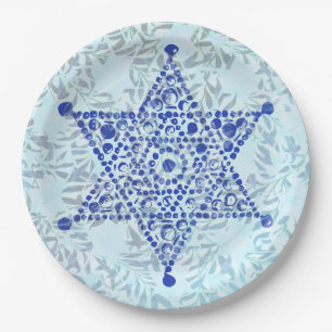 Het ontwerp van de ster van David jewel op bladere Papieren Bordje