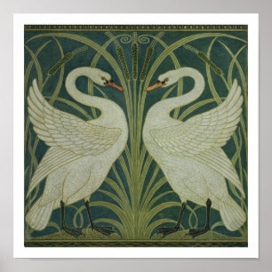 Het ontwerp van het behang 'Swan, Rush and Iris' Poster