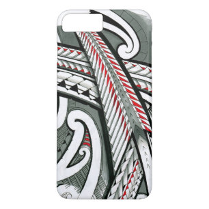 het ontwerp van het polynesiaanse rode grijze tatt iPhone 8 plus / 7 plus hoesje