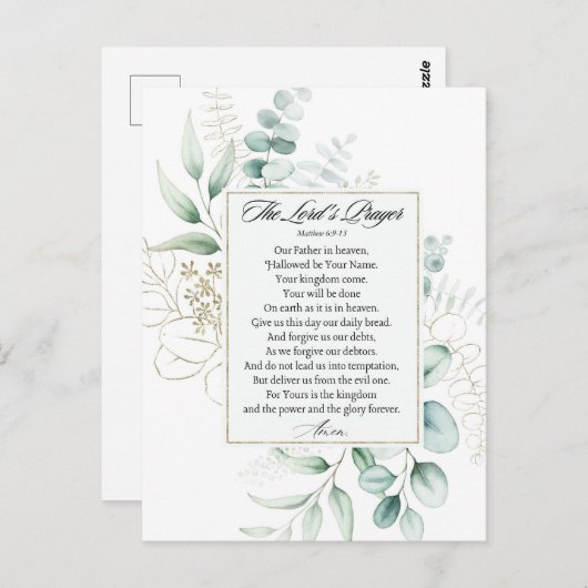Het Onze Vader Matteüs 6:9-13 Eucalyptus Lijst Briefkaart (Voorkant / Achterkant)