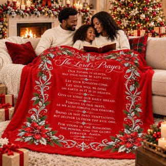Het Onzevadersgebed | Elegante Kerstmis Rood & Zil Sherpa Deken