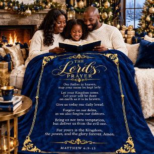 Het Onzevadersgebed Luxe saffierblauw & goud Sherpa Deken