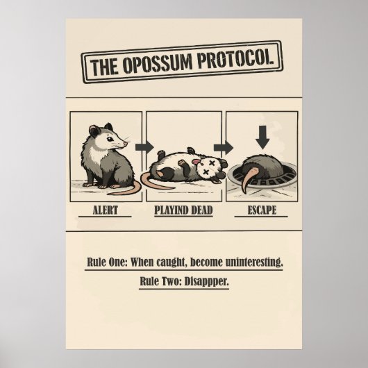 Het Opossum Protocol Retro Humor Poster (Voorkant)