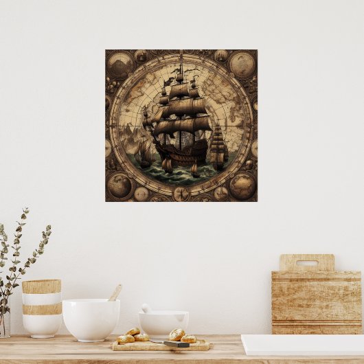 Het oude piratenzeilschip 1 poster (Keuken)