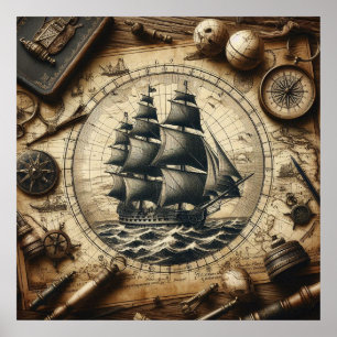 Het oude piratenzeilschip 4 poster