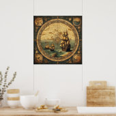 Het oude Spaanse zeilschip 2 Poster (Keuken)